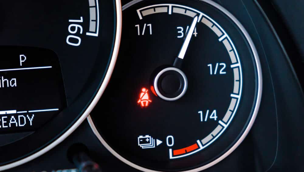 Battery level on the dashboard of electric car.