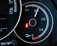 Battery level on the dashboard of electric car.